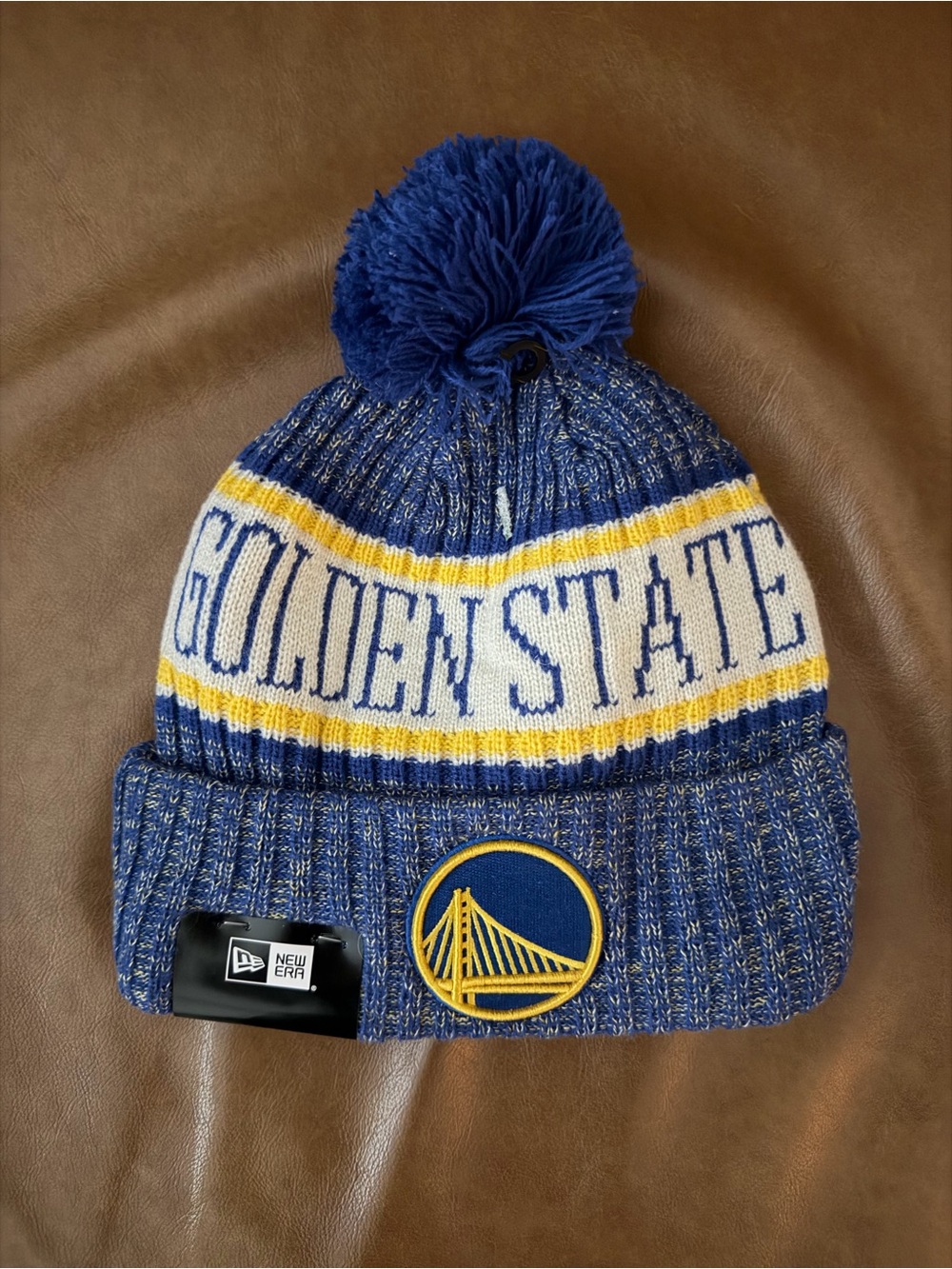 New Era Golden State Warriors Blue & Yellow Knit Pom Beanie